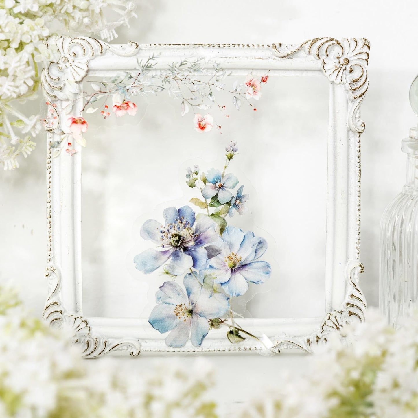 Floral Branch PET Stickers Set, 120PCS Botanical Flower Stickers for Scrapbooking, Journaling, DIY Crafts, and Art Supplies