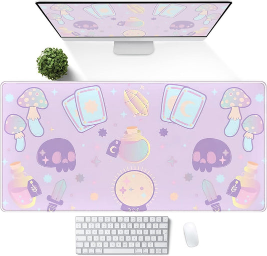 Kawaii Purple Desk Mat,Cute Witchy Elements Mouse Pad, Desk Pad Mystical Goth,XXL Gamig Desktop Mat,Extended Keyboard Mousepad Large for Computer Laptop,Girl Gamer Desk Decor 31.5''x15.7''
