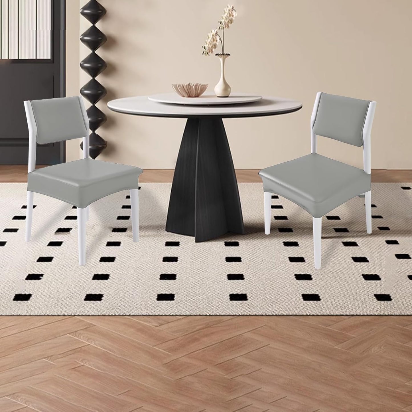 CWK Waterproof PU Leather Dining Chair Covers Set of 1-Stretchable Chair Seat Slipcovers, Removable & Washable Protector for Dining Room,Home,Office,Wedding,Rear Covers (PU-Silver)