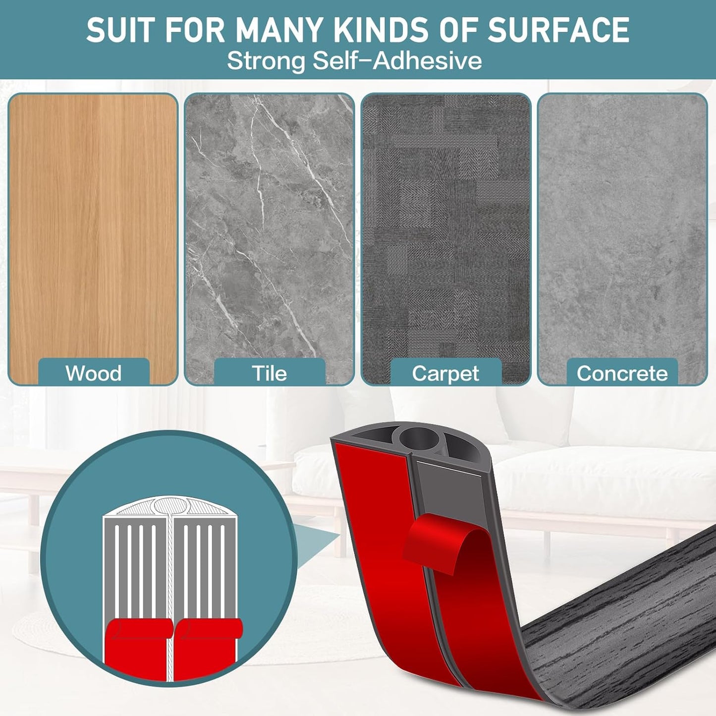 Floor Cord Cover Self Adhesive Cord Hider Floor Extension Cord Covers for Floor Power Cord Protector Cable Management Prevent Cable Trips Cable Cavity 0.32" W x 0.32" H (Deep Grey Wood, 3.3Ft)