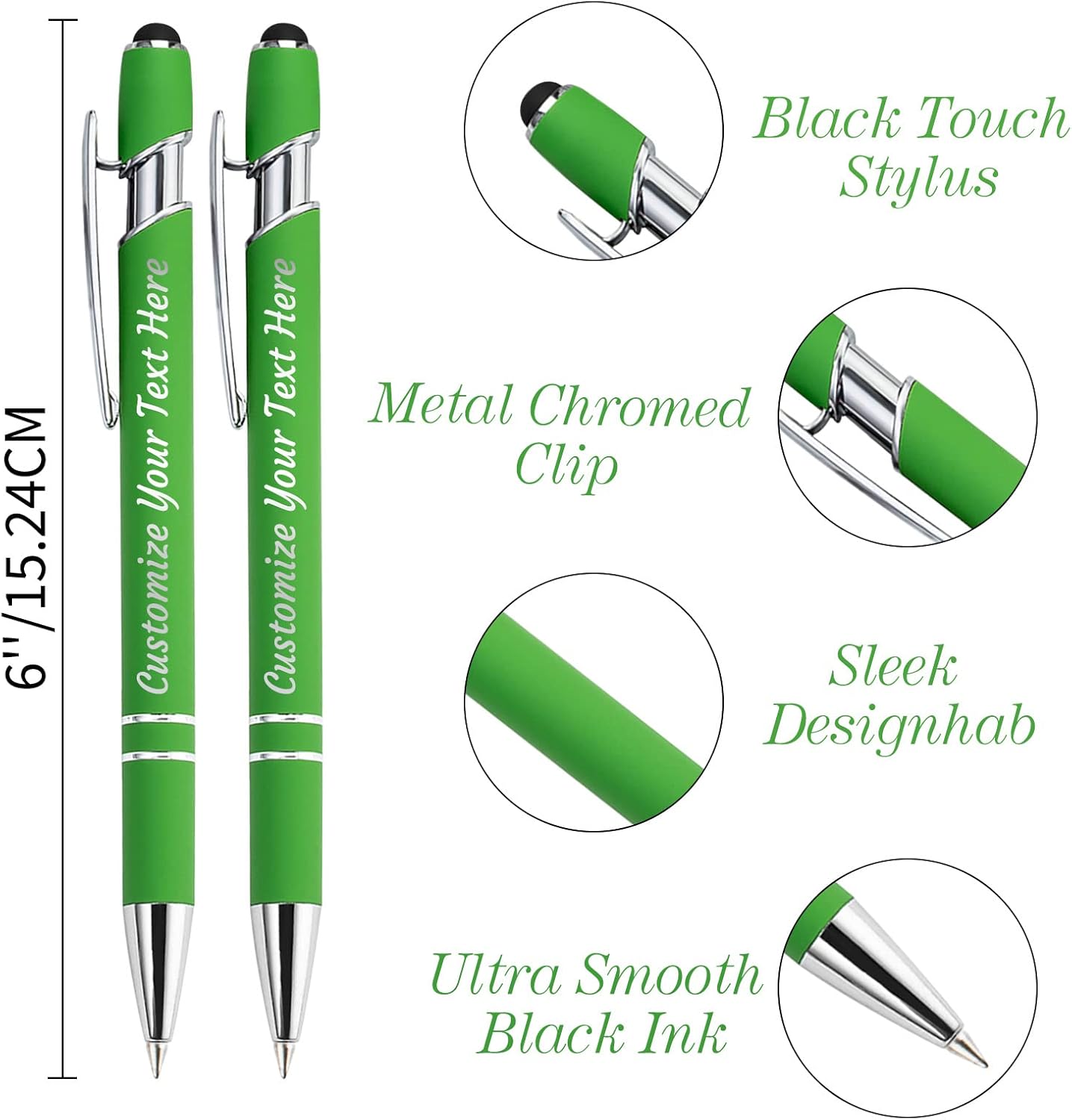 Personalized Pens Bulk 150 with Name Custom Engraving Ballpoint Pens with Stylus Tip Customized Smooth Writing Pens Personalized Gifts for Anniversary Birthday or Graduation(Light Green,Black Ink)