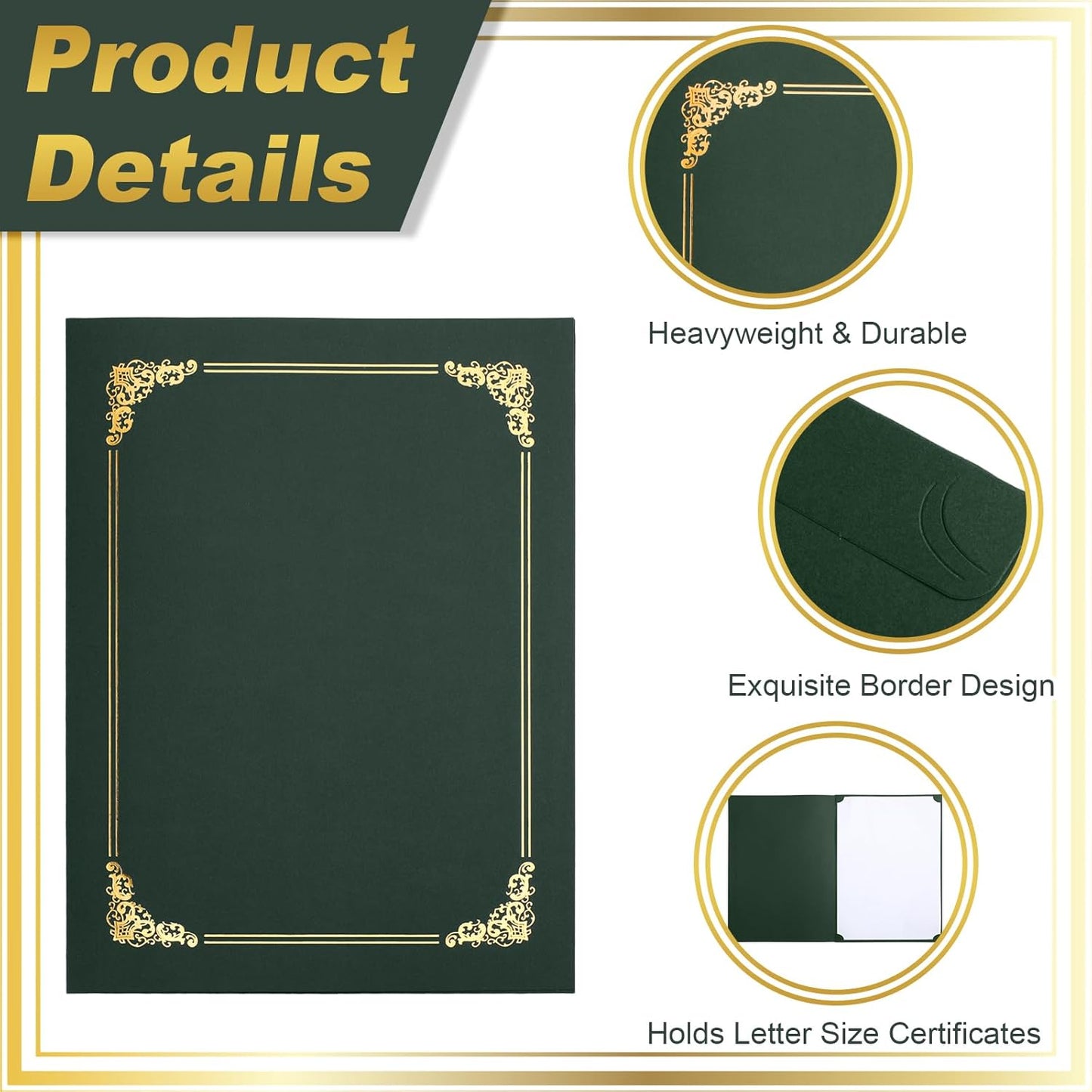 Fainne 120 Packs Certificate Holders Bulk, Diploma Covers Gold Foil Border, Document Covers for Letter Size 8.5x11 Award Certificates, Cardstock, Document Papers, Paper Card Stock(Green)
