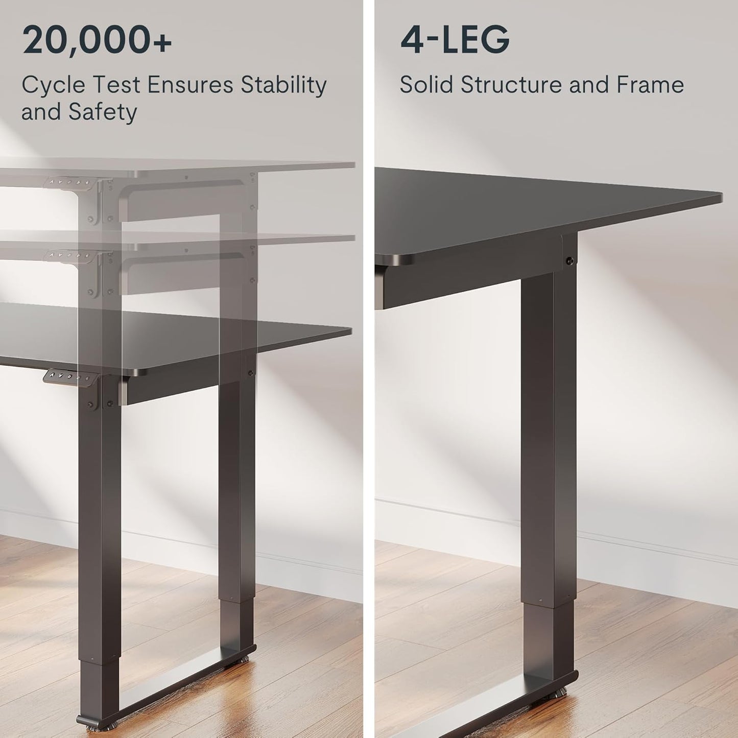 FLEXISPOT 4 Legs Standing Desk 55 x 28 Inch Electric Adjustable Height with Splice Board Home Office Sit Stand Up Desk, Black Top + Black Frame