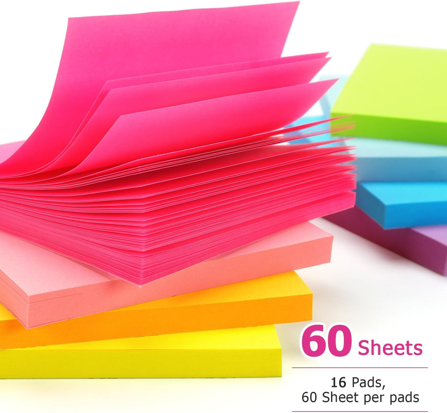 Early Buy 16 Pads Sticky Notes 8 Bright Color Self-Stick Notes 3 in x 3 in, 60 Sheets/Pad