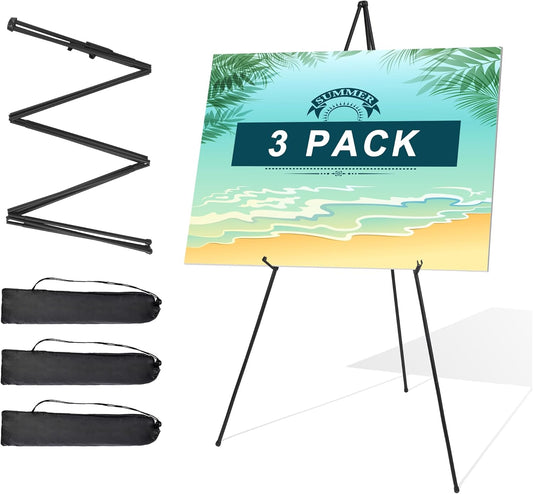 Easel Stand for Sign 63'' Art Easels for Display Wedding Welcome Poster Stand Portable Floor Metal Easel Black 3 Pack
