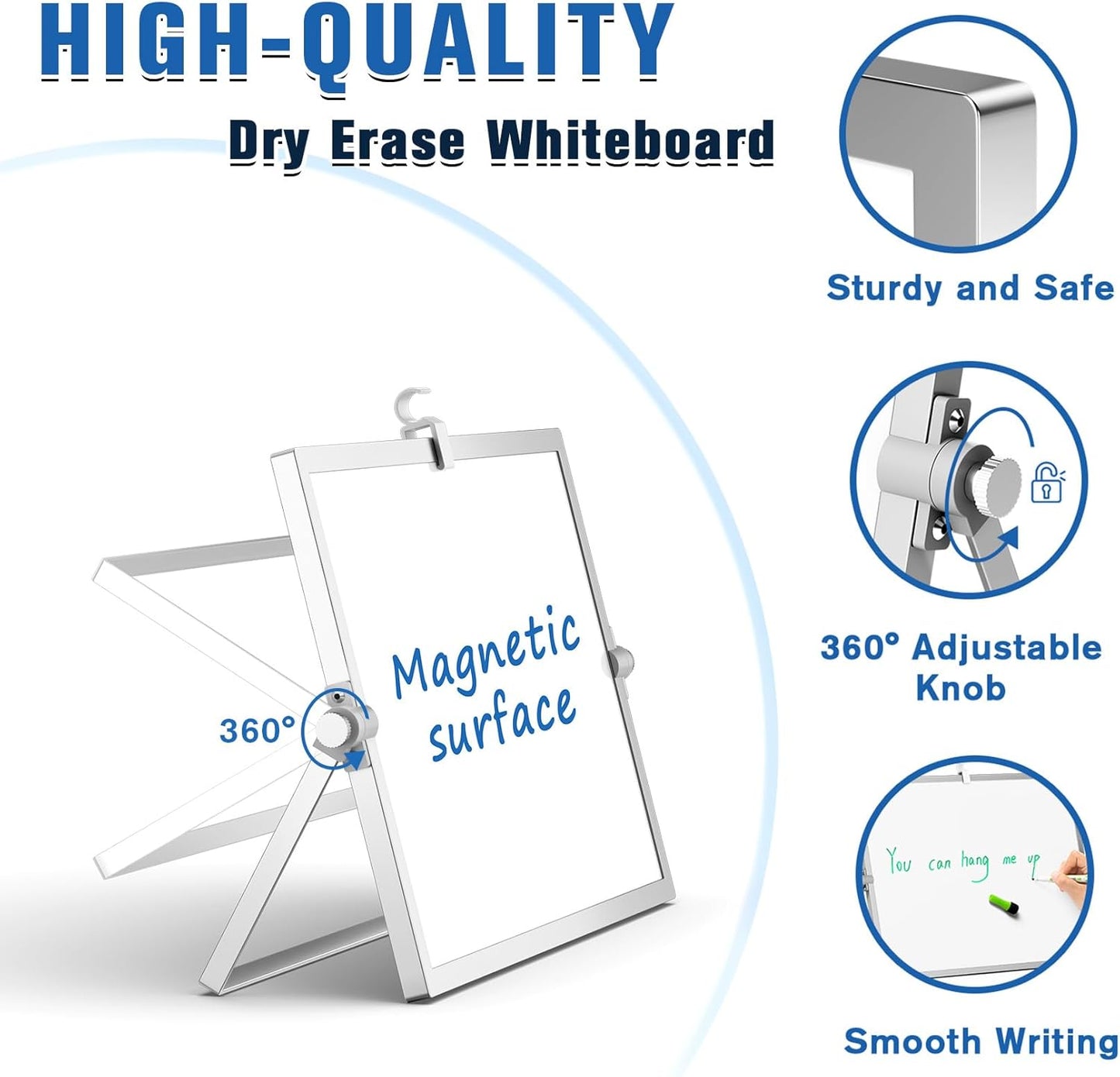 Grtard Magnetic Dry Erase White Board with Stand, 12''x8'' Double-Sided White Board for Kids, Desktop Whiteboard with Stand, Magnetic WhiteBoard Portable, Dry Erase Board for Kids, ToDo, Drawing