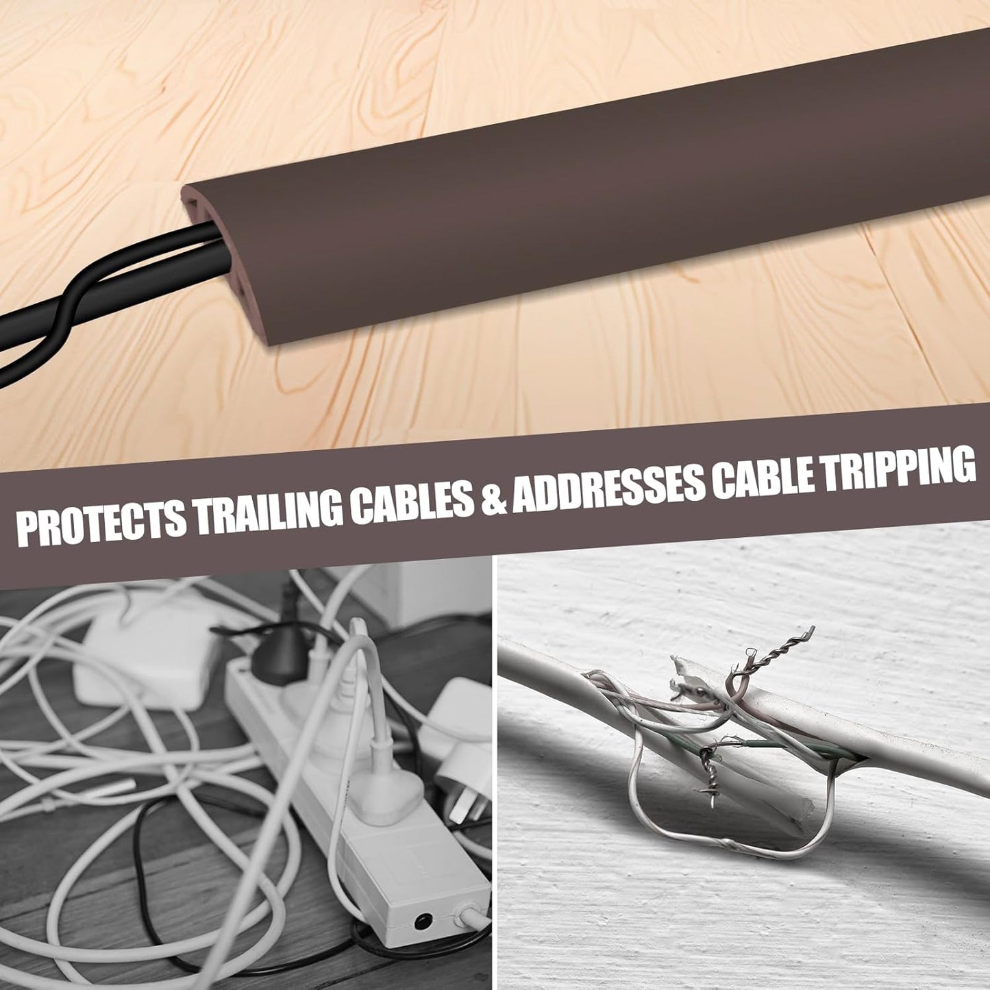 Floor Cord Cover Cable Cavity Self Adhesive Cord Hider Floor 10FT Floor Cable Management Power Cord Protector Floor Electric Cord Covers for Offices, Gym, Exhibitions (CoffeeBrown, 1.18" x 10')