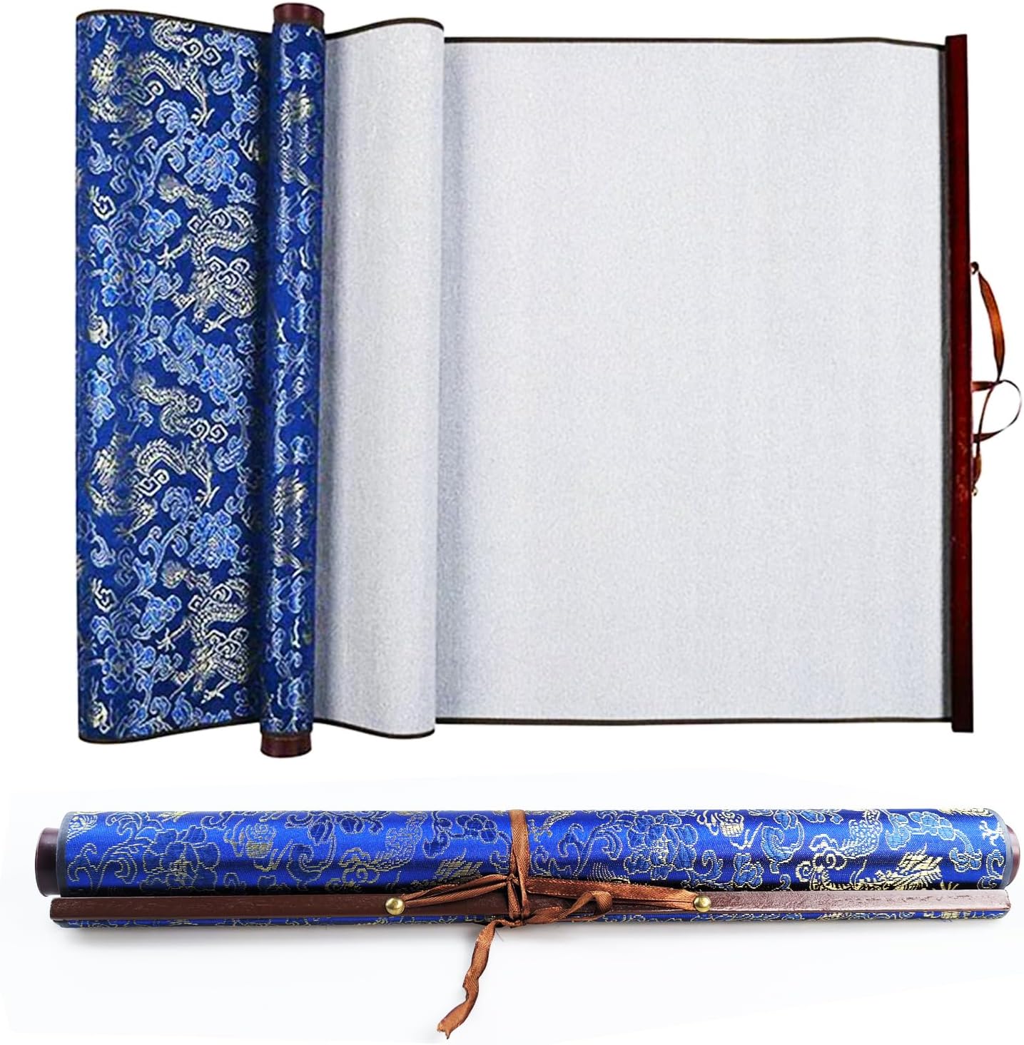 Flylin Calligraphy Cloth,Reusable Chinese Calligraphy Practicing Tool,Magic Water Painting Paper,Water Writing Cloth Scroll for Beginners Practice(Blue,55.1"x15")