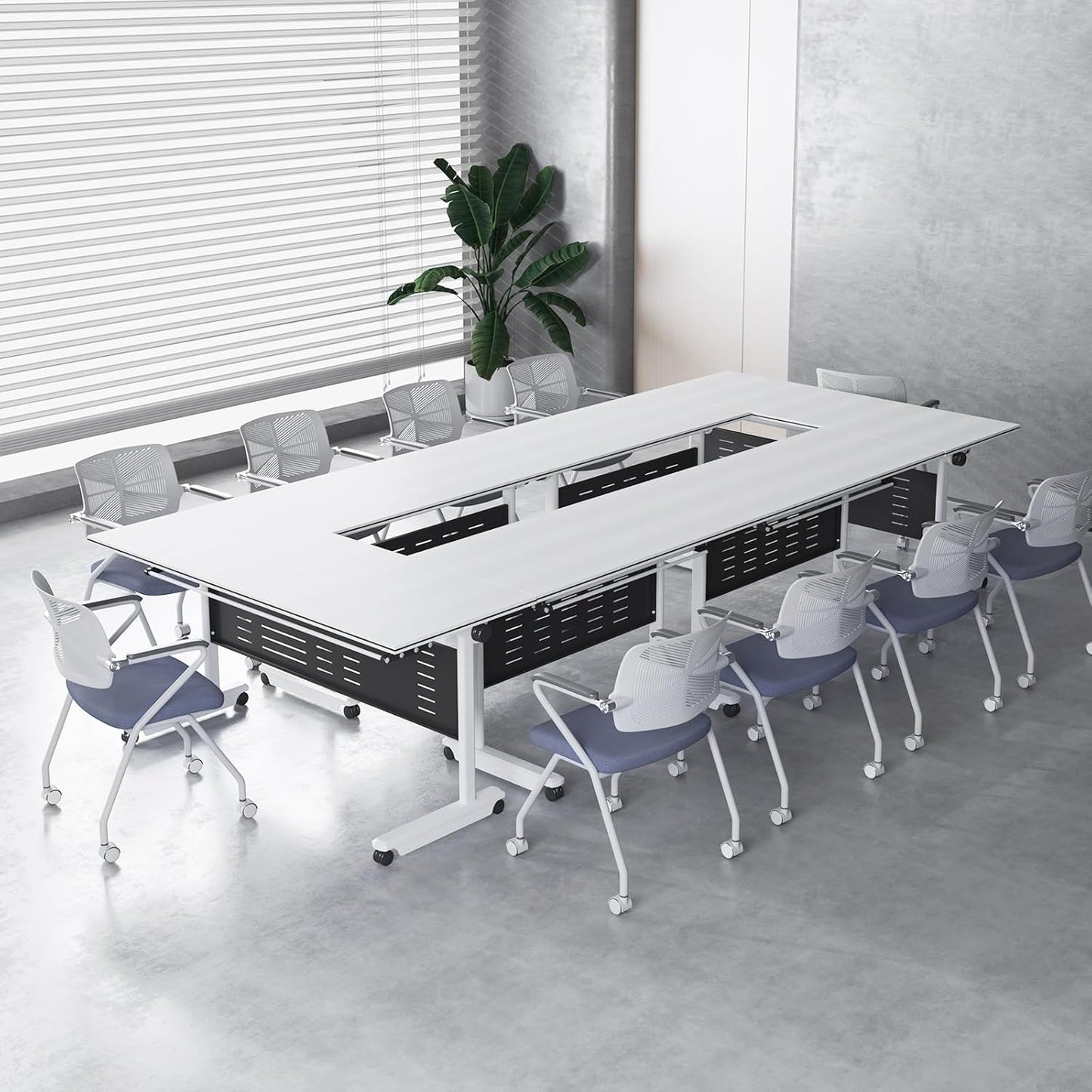 10Pack Conference Room Table, Folding Conference Table for Office Classroom, Mobile Training Tables with Casters Silent Wheels, Large Rectangular Convertible Modular Seminar Tables (L70.9in)