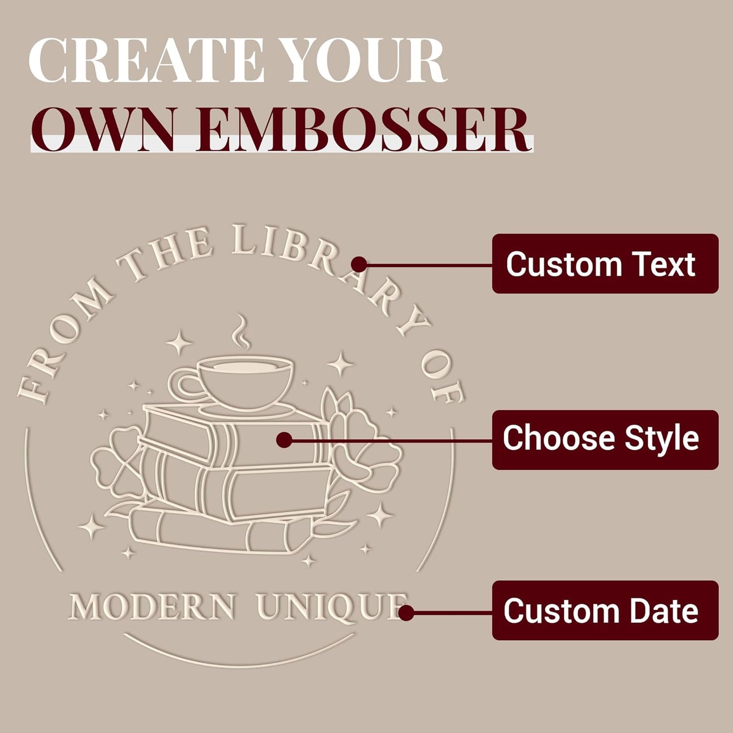 Easycosy Personalized Book Embosser | Custom Embosser & Stamps from The Library of | Book Stamp Personalized with Your Name & Choice Birthday Gifts for Book Lover(Book 2)