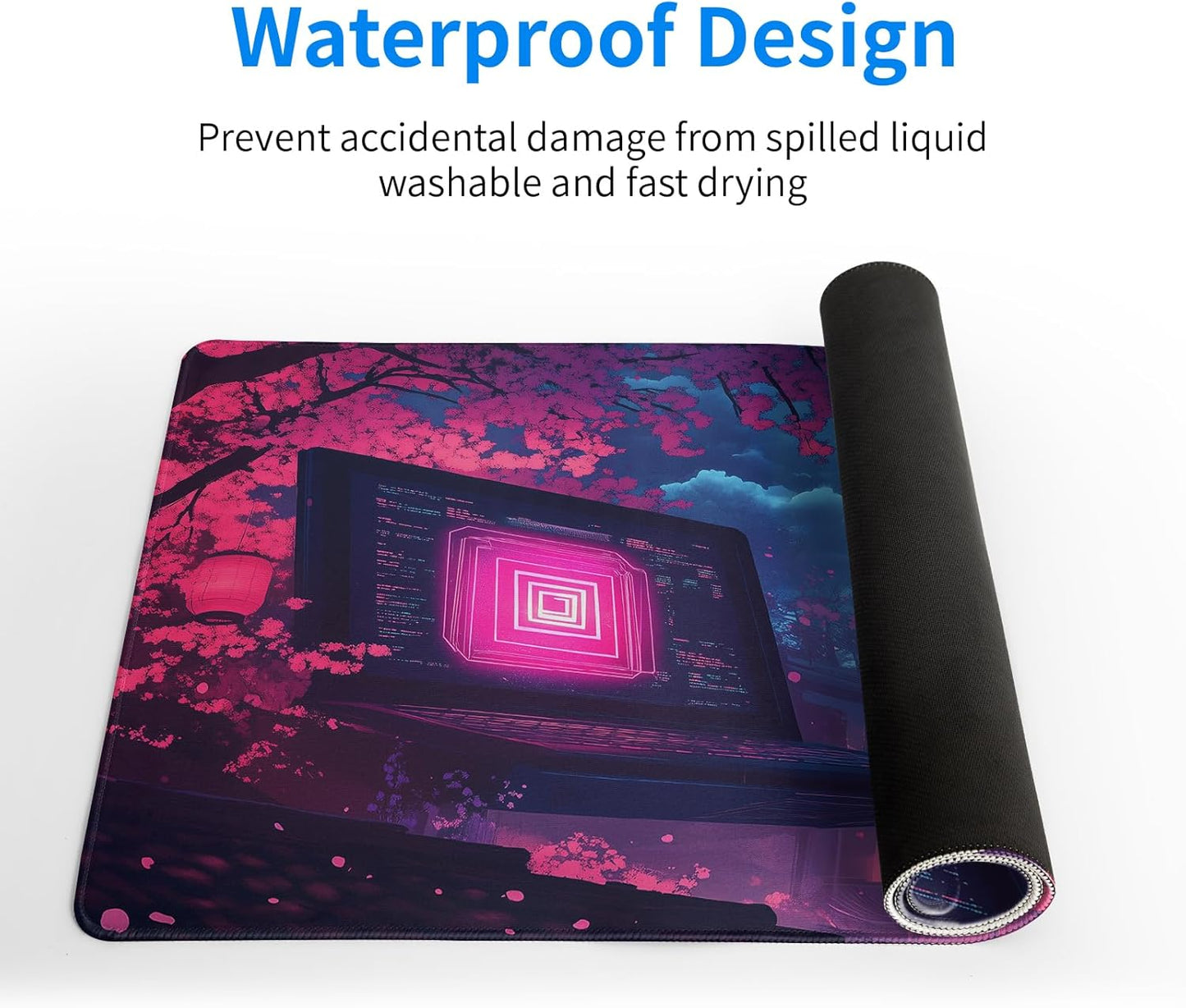 Purple Desk Mat, Anime Desk Pad Mat, Desk Matt for Desktop, XL Large Mouse Pad for Desk, Anti-Slip Big Mousepad with Stitched Edges, Keyboard Pad Mouse Mat for Gaming and Office