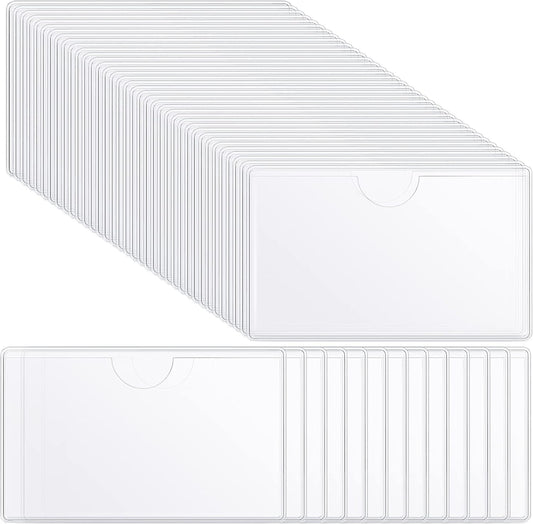 100 Self-adhesive Index Card Pockets Label Pockets sleeves with Top Open for Business Cards, Clear Plastic Sticky Labels Holders for Storage Bins Library Cards, Organizing Totes Shelves(3.54 x 5.24'')