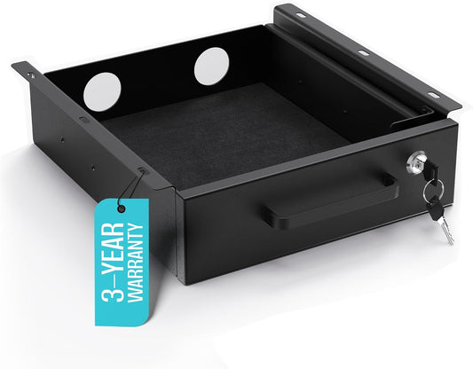 Under Desk Drawer Slide-Out – Lockable Metal Storage Drawer with Cable Management for Office & Home (Single, Non-Bracketed)