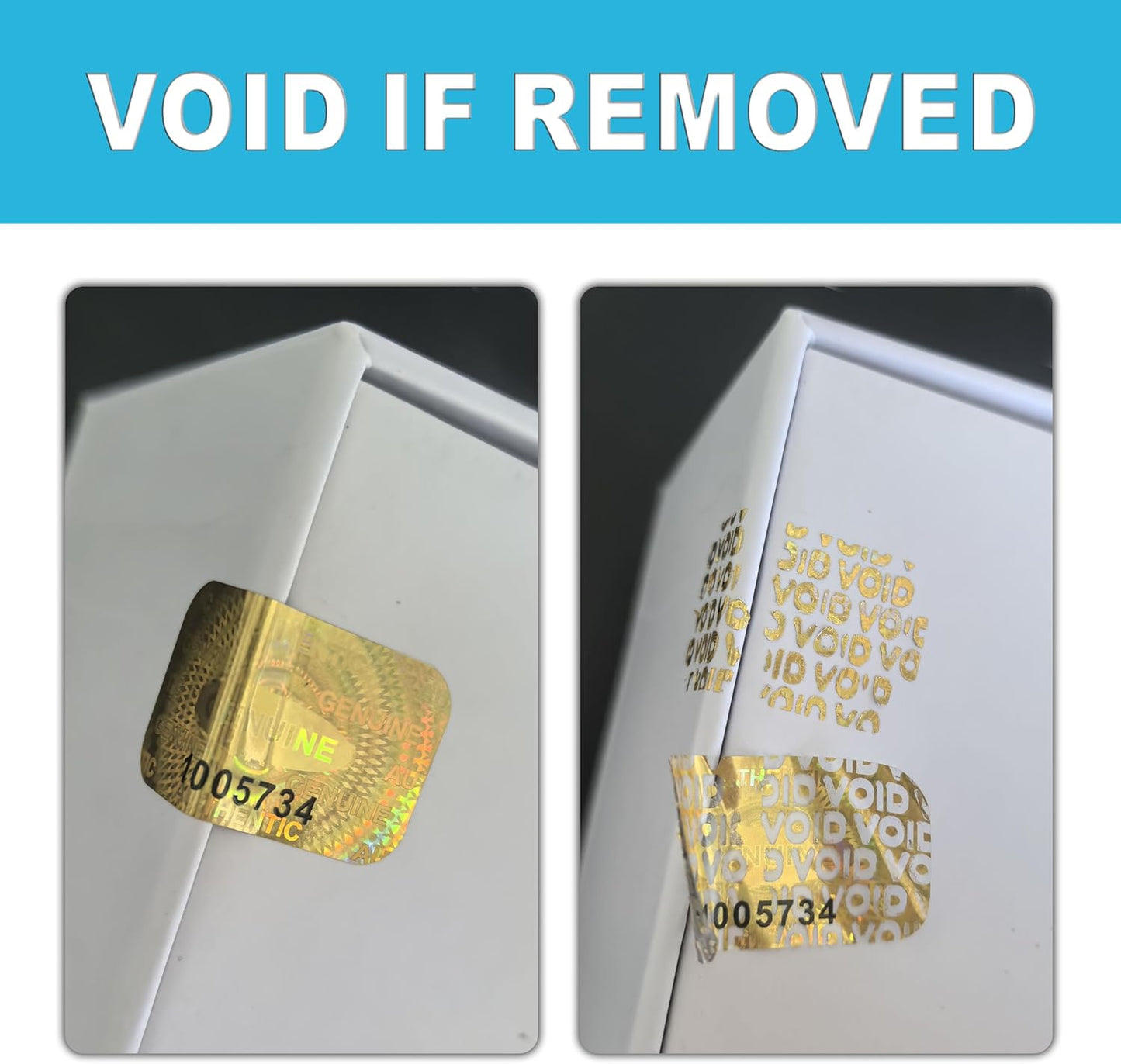 1200 pcs Hologram Tamper Proof Sticker, Security Tamper evident Label, Genuine Authentic Warranty Void Seal Labels with Unique Serial Number (1.2X0.68 inch,Glod)