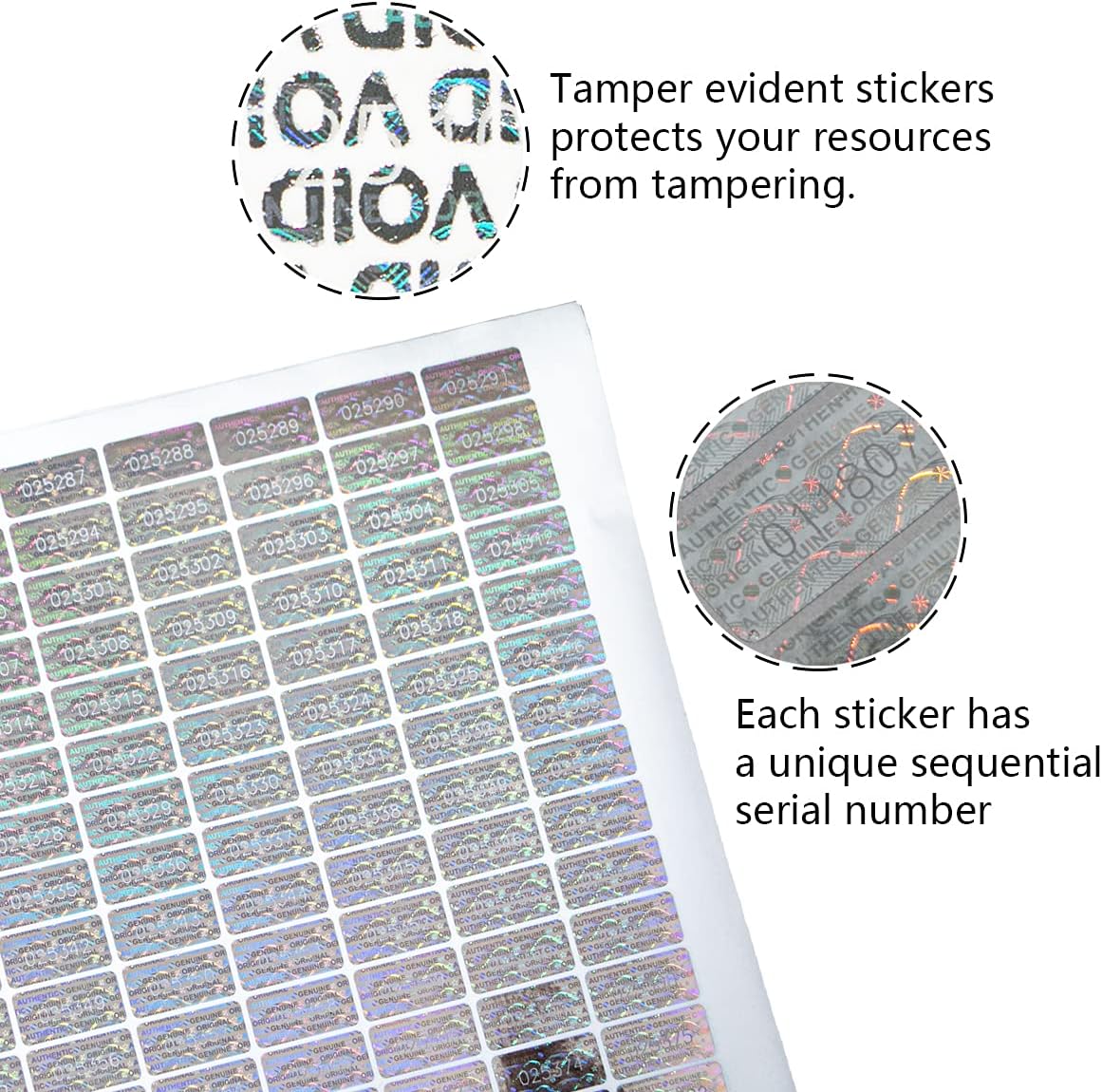 dose not apply 580 Pcs 0.787x0.39 in High Security Tamper Evident Seal Warranty Void Original Genuine Authentic Hologram Label/Stickers/Unique Sequential Serial Numbering Tamper Proof Sticker, Silver