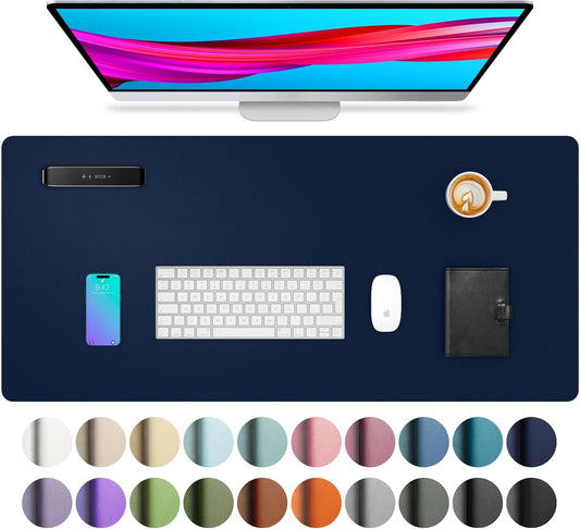 Aothia Leather Desk Pad Protector, Mouse Pad, Office Desk Mat, Non-Slip PU Leather Desk Blotter, Laptop Desk Pad, Waterproof Desk Writing Pad for Office and Home (Dark Blue,23.6" x 13.7")
