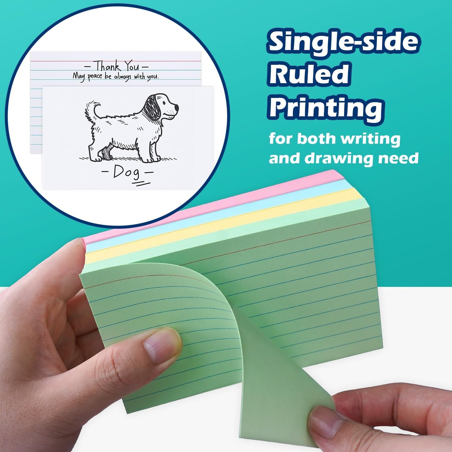 Green Lined Index Cards 3x5 Ruled Note Cards 100 Count, 180 gsm Heavy Weight