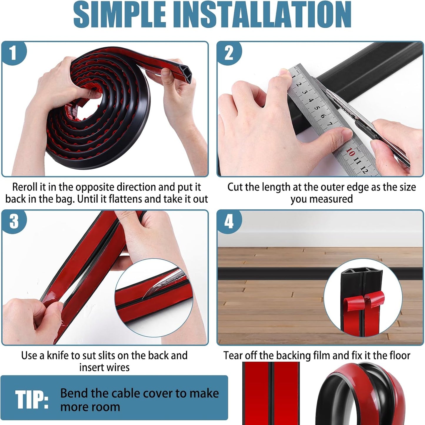 Floor Cord Covers for Wires 6FT Cable Hider Wire Cover Self Adhesive Cord Hider Floor for Offices, Homes, Workshops, Warehouses Cable Cavity 0.39" W x 0.27" H