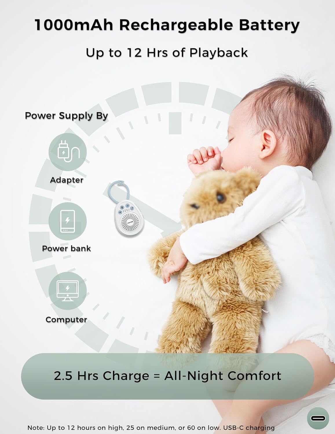 FOXFINE White Noise Machine, Portable Sound Machine with 30 Soothing Sounds, Timer, for Sleeping, Baby, Adults, Home & Travel, Blue