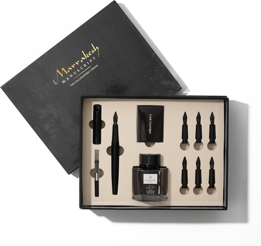 Luxury Calligraphy Set – Premium Fountain Pen with 6 Nibs, 6 Bottle, 6 Cartridges, Converter, and Elegant Gift Box – Perfect for Calligraphers, Writers, Gifting