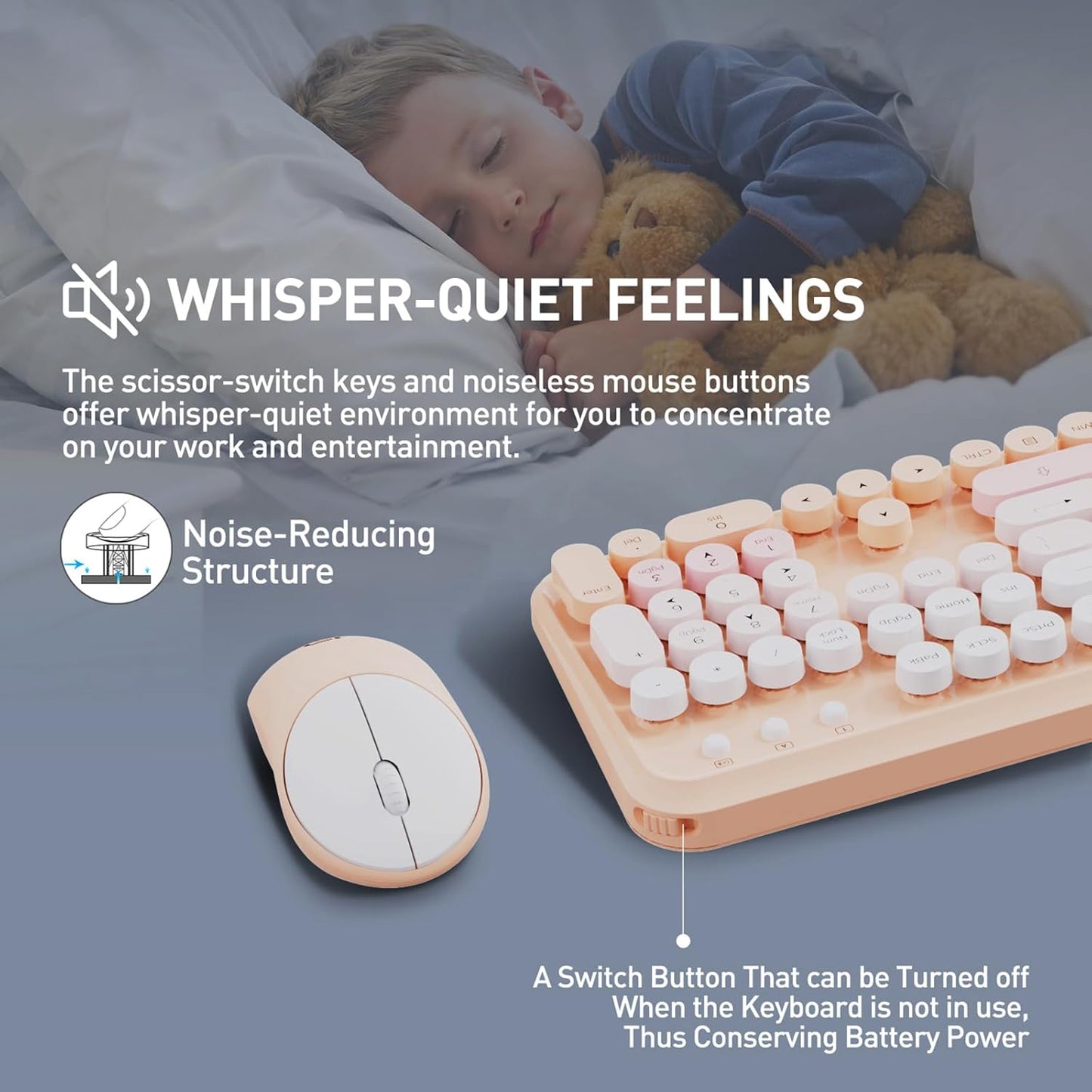 FD 2.4GHz Wireless Keyboard and Mouse Combo with Switch Button - Full-Size Keyboard - Compatible for Windows/Laptop/PC/Notebook/Smart TV and More - Light Pink Colorful