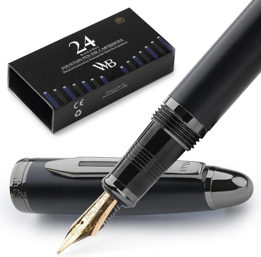 Wordsworth & Black Majesti Fountain Pen-(Black), Luxury Case, 24K Gold Finish; 18K Gilded Medium Nib- Ink Cartridges, Refillable Ink Converter-Calligraphy Pen-Best Business Gift Set for Men & Women