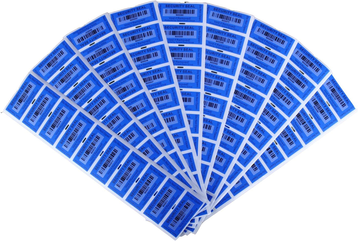 100pcs 25x60mm Blue Non-Transfer Tamper Evident Security Void Stickers/Labels/Seals with A Barcode for Reusable Package or Expensive Surface