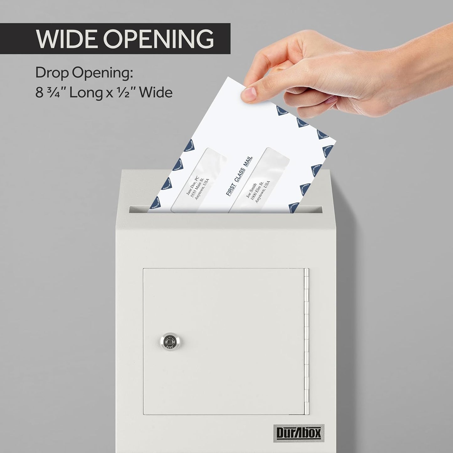 Drop Box Deposit Safe 10 x 4 x 16” Heavy Duty Steel with Slim Profile Wall Mailbox with Wide Deposit Slot for Letters, Documents Checks and Cash for Home, Office & Commercial (W300) (Gray)