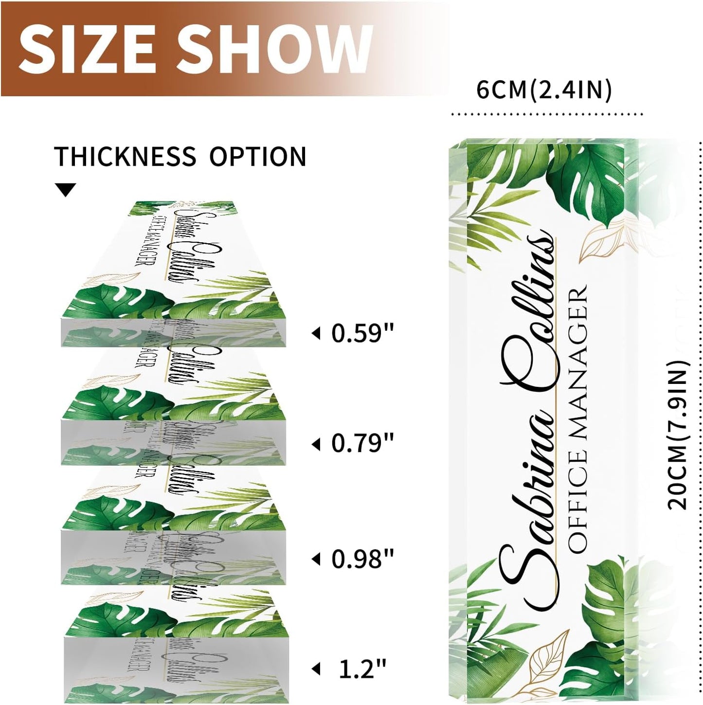 Custom Name Plate for Desk, Desk Name Plate Personalized, Office Decor for Women Men, Acrylic Desktop Accessories, Office Appreciation Gifts for Boss Social Workers Nurse Teacher Employee(Green Leaf)