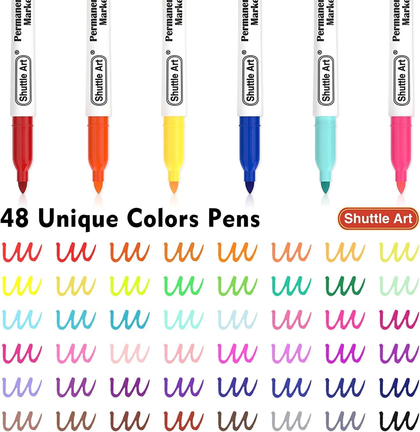 Shuttle Art Permanent Markers, 48 Colors Fine Point, Assorted Colors with Travel Case, Ideal for Adults Coloring Doodling on Plastic, Glass, Wood and Stone, Gift for Kids