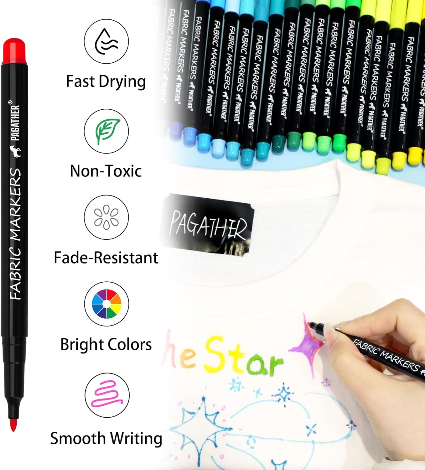 Fabric Markers Permanent for Clothes, 20 Colors Fine Tips Paint Pens for Clothing Canvas Tote Bags T-Shirt and Shoes, Non Toxic Ink for Kids and Adults