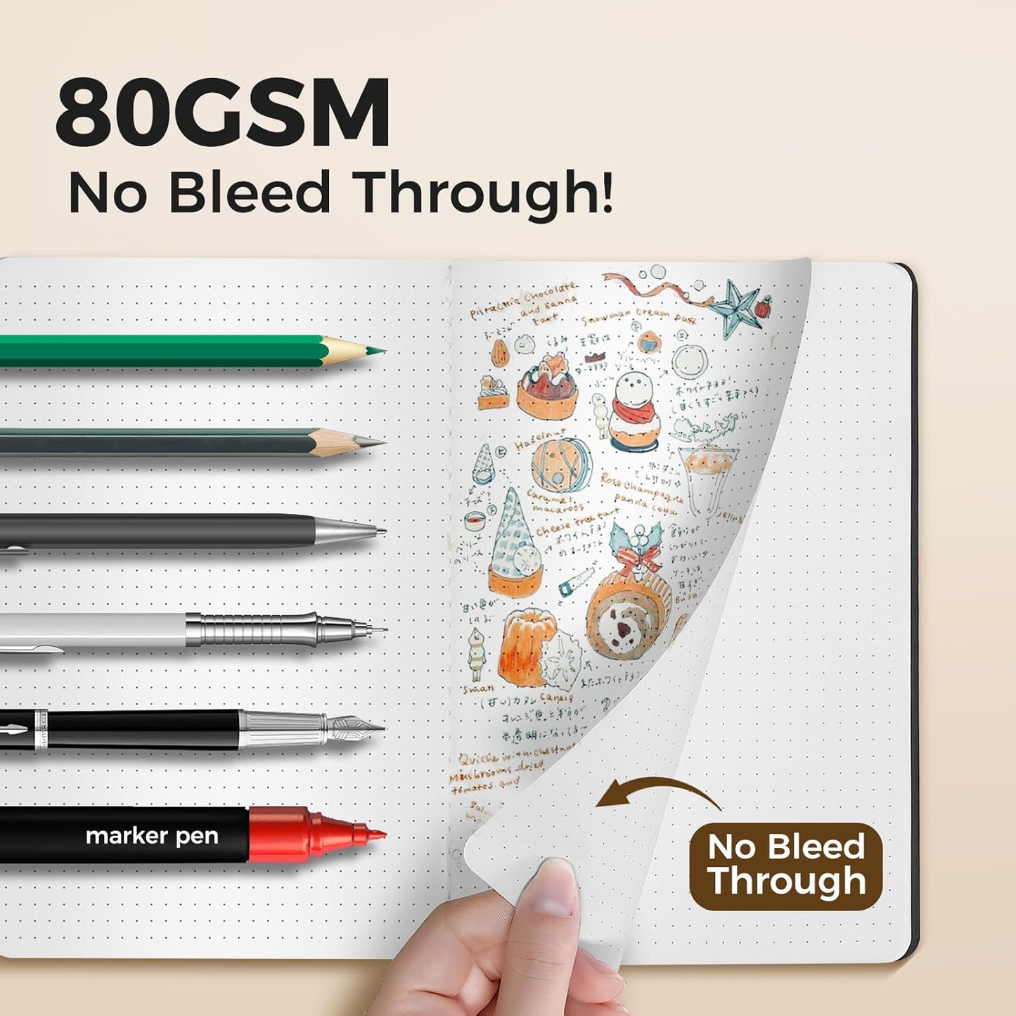 Dot Grid Notebook A5-60 Pages Thick Paper No Bleed, Black Cover Bullet Journal & Sketchbook, Lay Flat Binding for Smooth Writing | Dotted Notebook for Notes, Planning, Drawing, 12 Pack