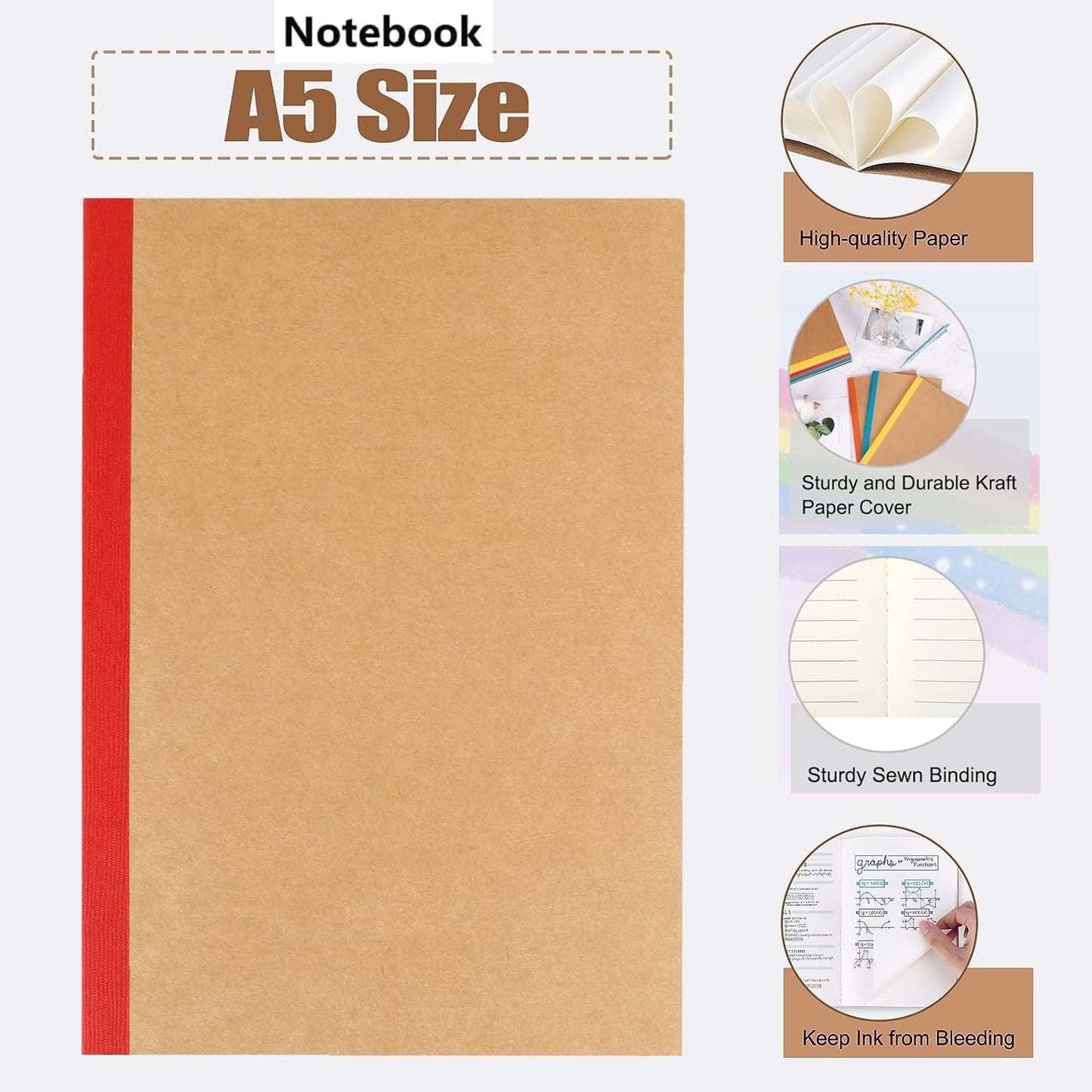 12 Pack Notebooks Lined Journal Bulk Writing Diary Planner with Thick Paper, 60 Pages, 30 Sheets, 8.3x5.5 inch for Home, Office or School Supplies, A5 Kraft Notebook