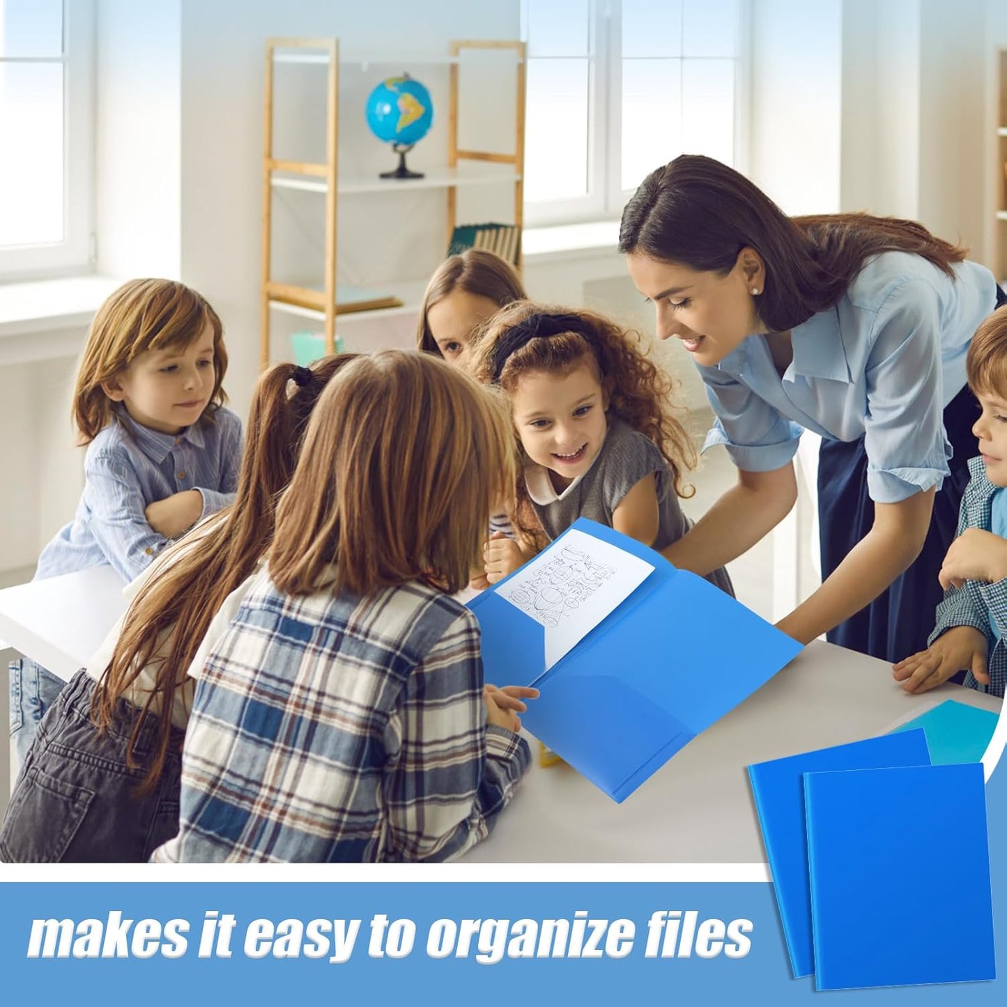 Gueevin 50 Pcs Plastic Folders with Pockets, Back to School Two Pocket Folder Fit Letter Size, Heavy Duty School Business Card Holder for Home Office, 11. 61 x 9. 45 Inches (Blue)