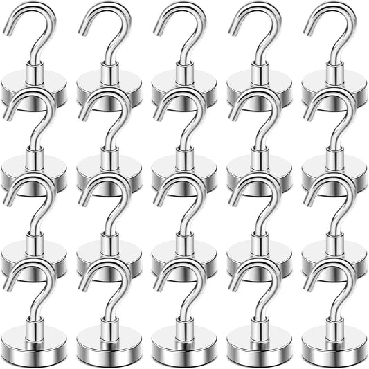 DIYMAG Magnetic Hooks, 50 LB Heavy Duty Magnet with Hook,20 Packs Strong Rare Earth Neodymium Magnets for Hanging, Magnetics Hanger for Curtain, Home, Kitchen, Workplace