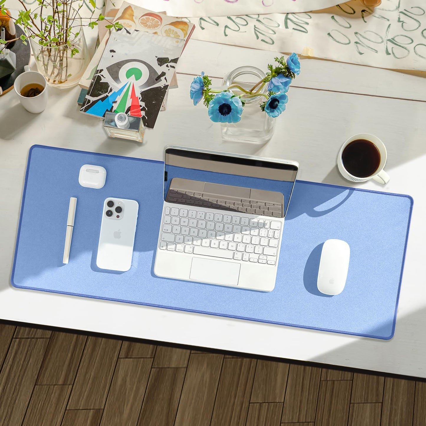 Waterproof Large Gaming Mouse Pad with Durable Stitched Edges, Non-Slip Rubber Base, Grainy Jacquard Mouse Mat Desk Pad for Home Office Gaming, 31.5"x11.8"x0.12", Blue