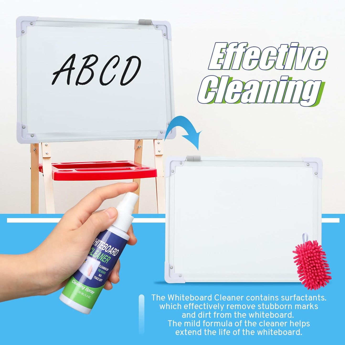 6 Pack Whiteboard Cleaner 3.4 Fl oz White Board Cleaning Spray Dry Erase Board Cleaner with Microfiber Shag Whiteboard Eraser Removes Stubborn Marks from Chalkboard(Magnetic)