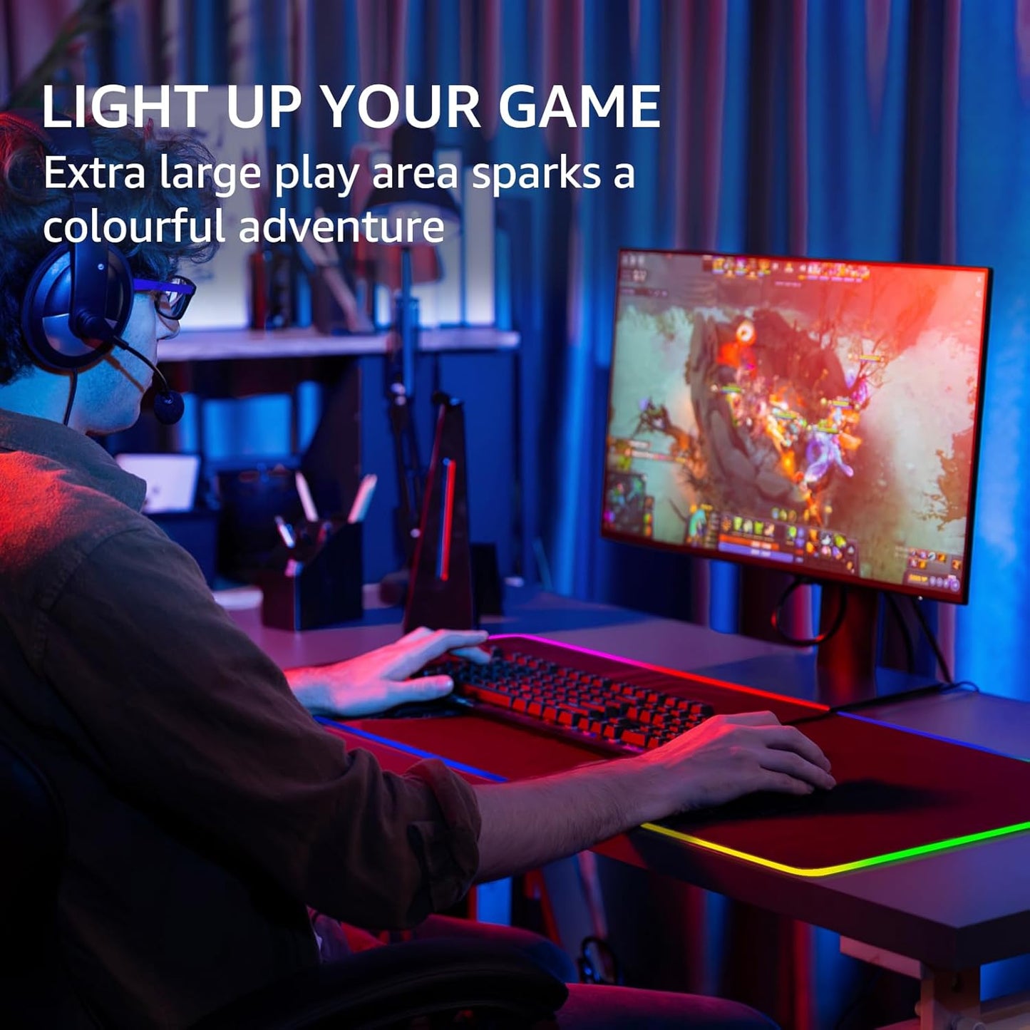 KTRIO RGB Large Gaming Mouse Pad with Stitched Edges, Superior Micro-Weave Cloth, Non-Slip Base, Water Resist Coating, 31.5 x 15.7 in, RGB Black