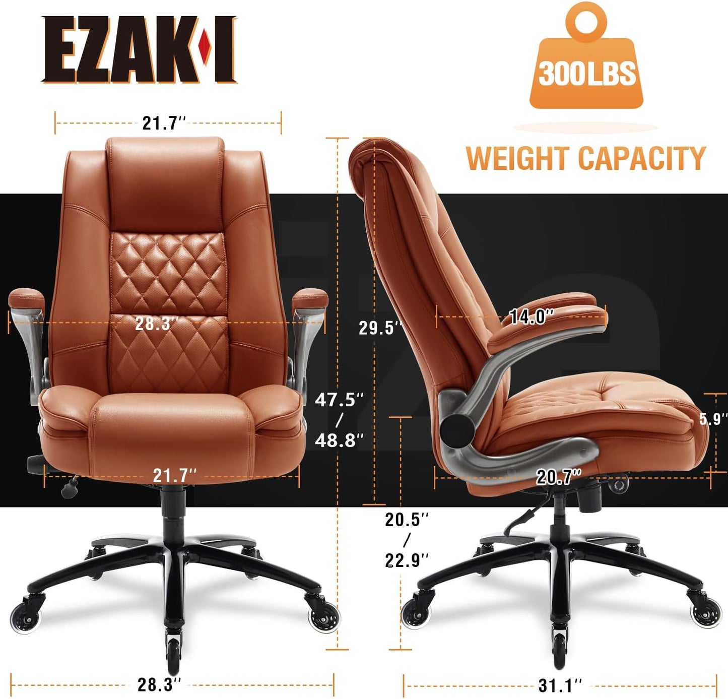 EZAKI High Back Office Chair-Flip-up Arms Executive Computer Desk Chair, Built-in Lumbar Support Thick Padded Adjustable Rock Tension Ergonomic Design for Back Pain