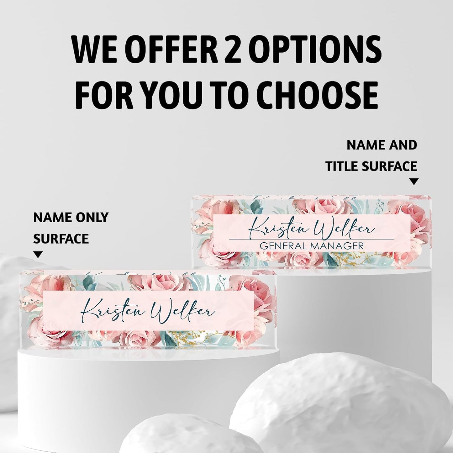 Custom Name Plate for Desk | Personalized Desk Name Plate | Personalized Boss Employee Appreciation Gifts | Acrylic Name Plate Office Desk Accessories (C-Pink Rose)