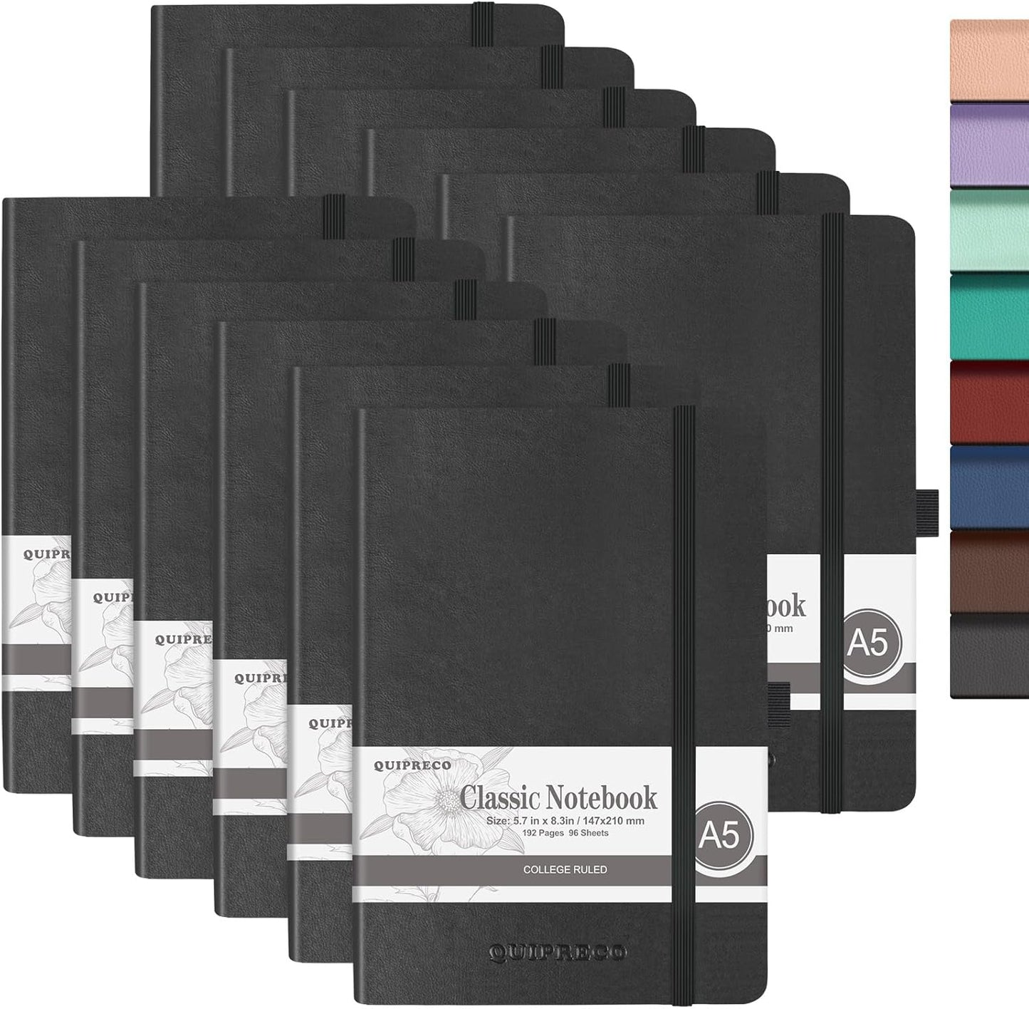 Hardcover Lined Bullet Dotted Journal Notebook, A5 140 192 Pages 100 120Gsm Paper College ruled for School,Work,Travel,and Daily Planning，5.7''*8.3'' (12, Black, A5 Lined)