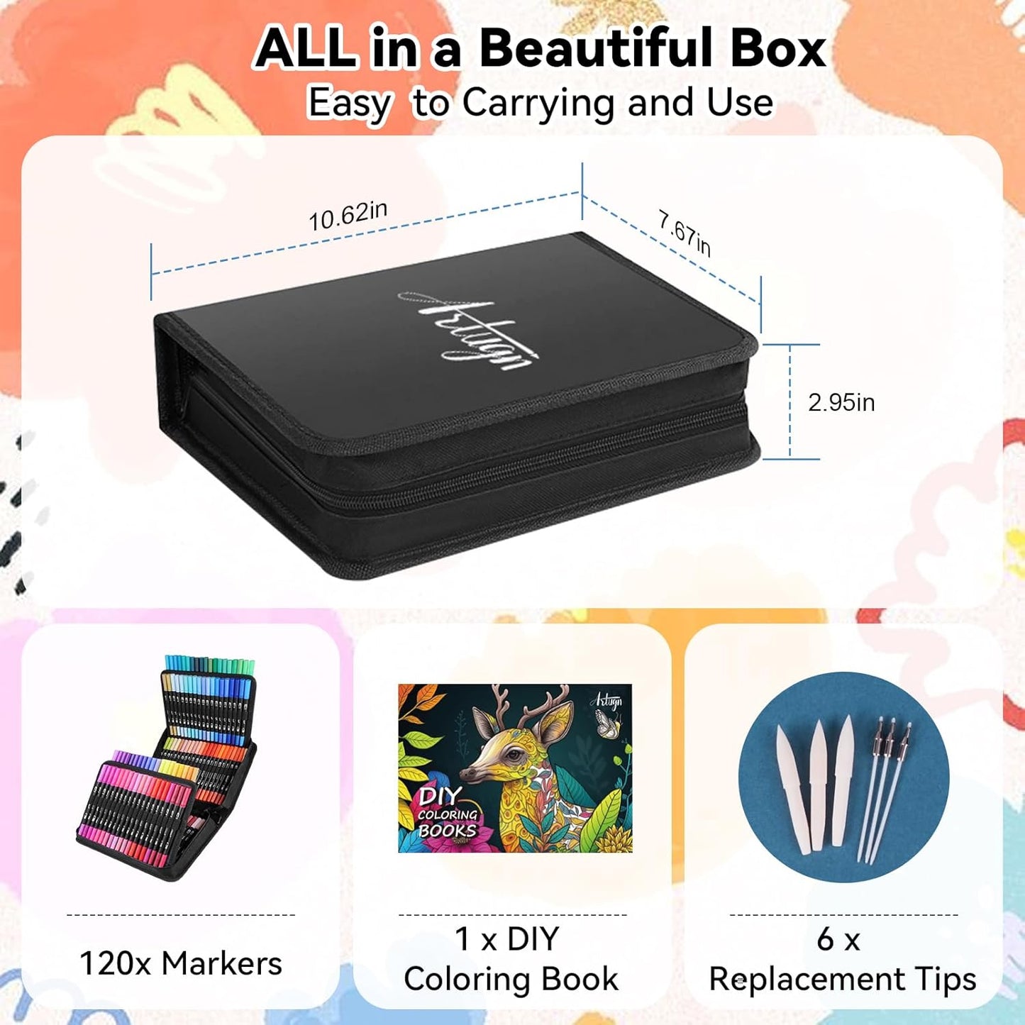 Dual Markers Brush Pens for Adult Kids Coloring Books,120 Colors Art Marker Set with Fine & Brush Tip Pen for Bullet Journaling, Coloring, Drawing, Hand Lettering, Calligraphy, Art Supplies