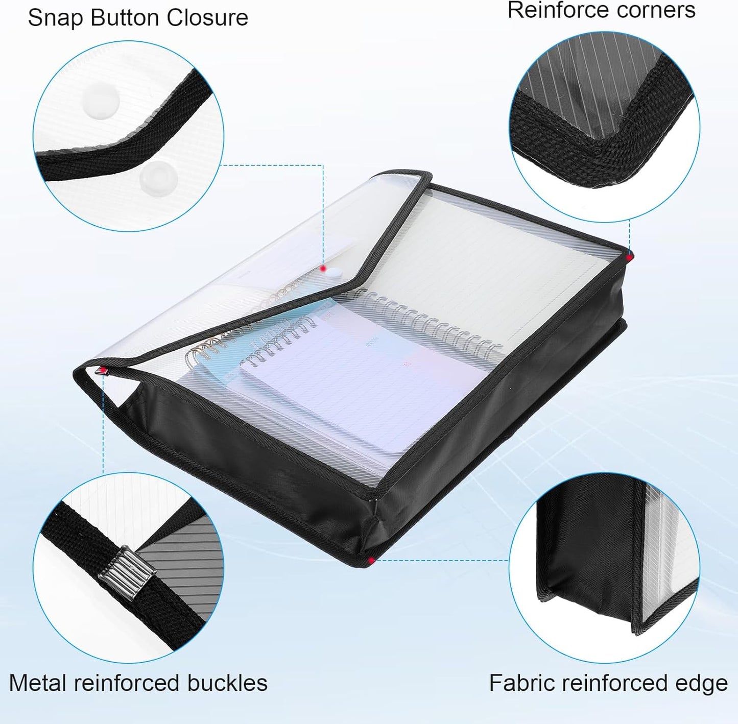 10 Pack Plastic File Folders Portable Expanding File Folder Organizer Documents Envelopes with Snap Closure, A4 Size Waterproof Transparent Pouch with Label for Business Office School