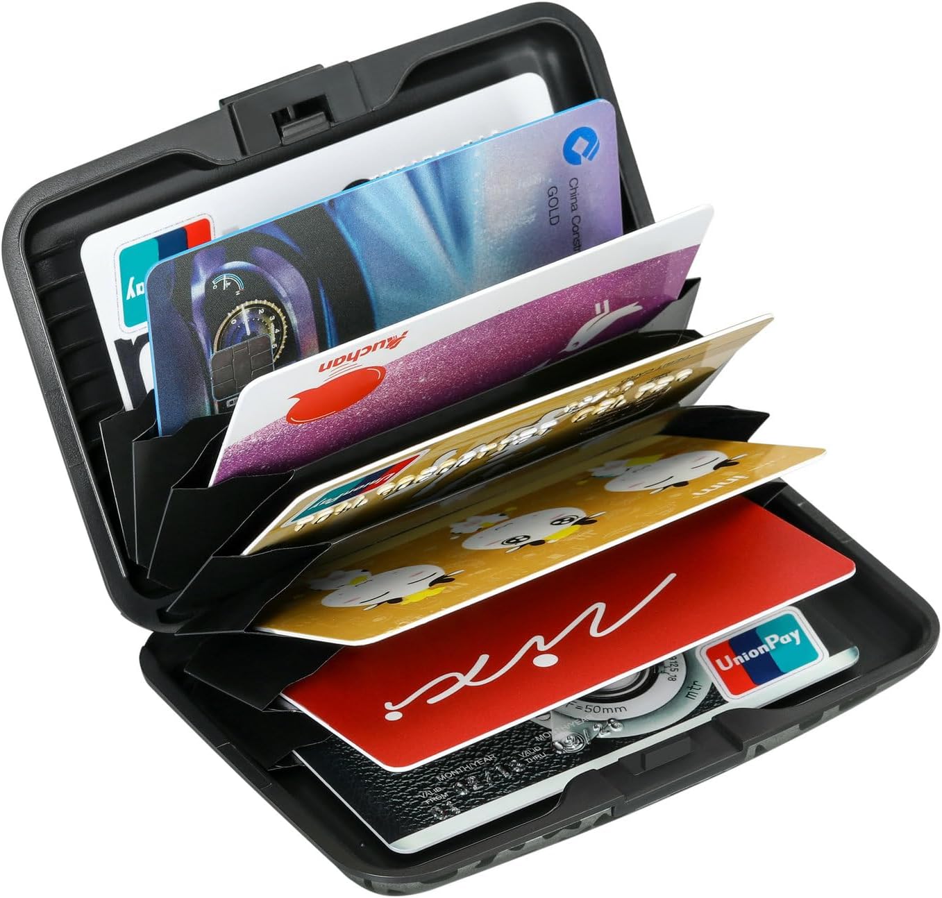 ELFISH Mini RFID Aluminum Wallet Credit Cards Holder Business Card Case Metal ID Case for Men Women(Black Leopard Print)