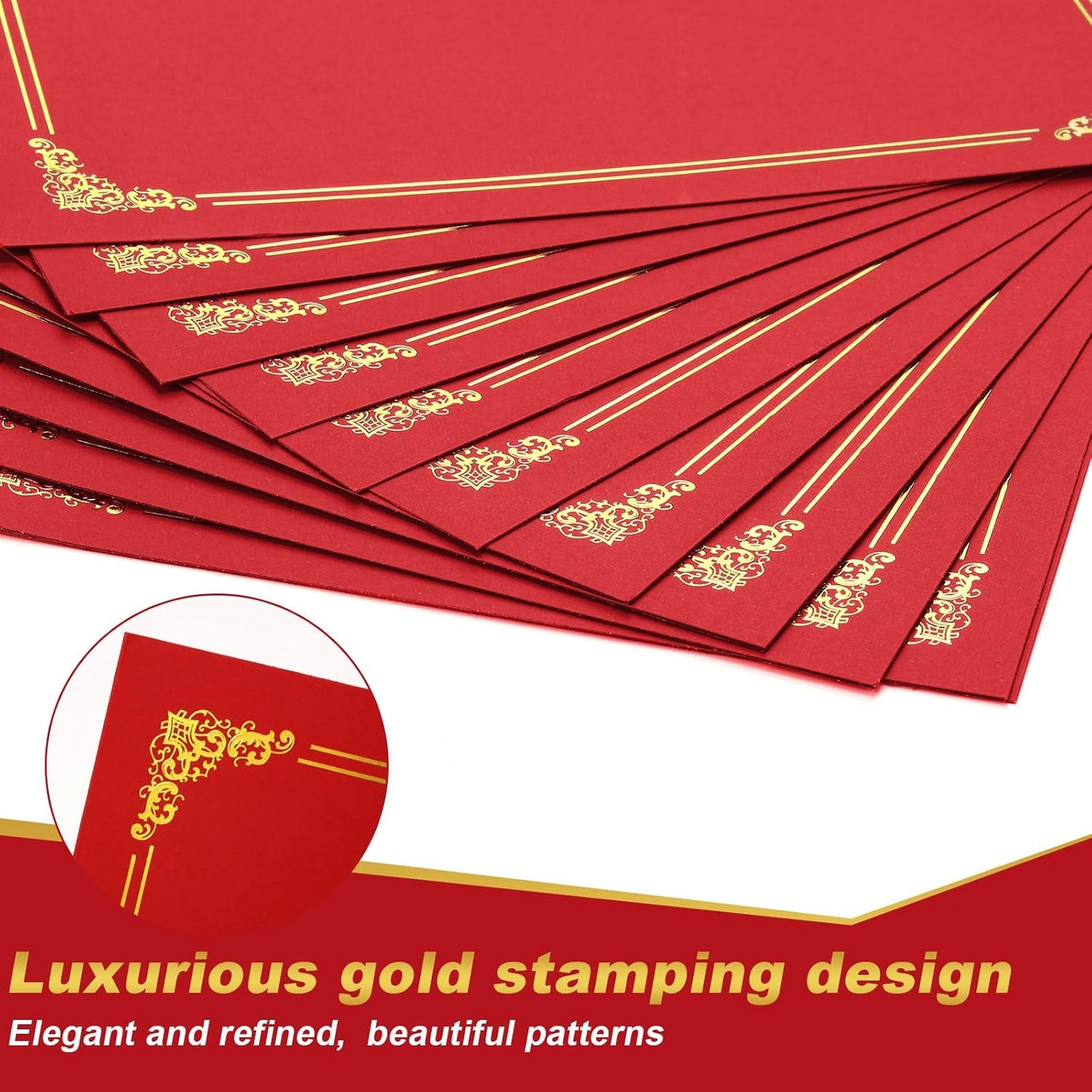 Fainne 120 Packs Certificate Holders Bulk, Diploma Covers Gold Foil Border, Document Covers for Letter Size 8.5x11 Award Certificates, Cardstock, Document Papers, Paper Card Stock(Bright Red)