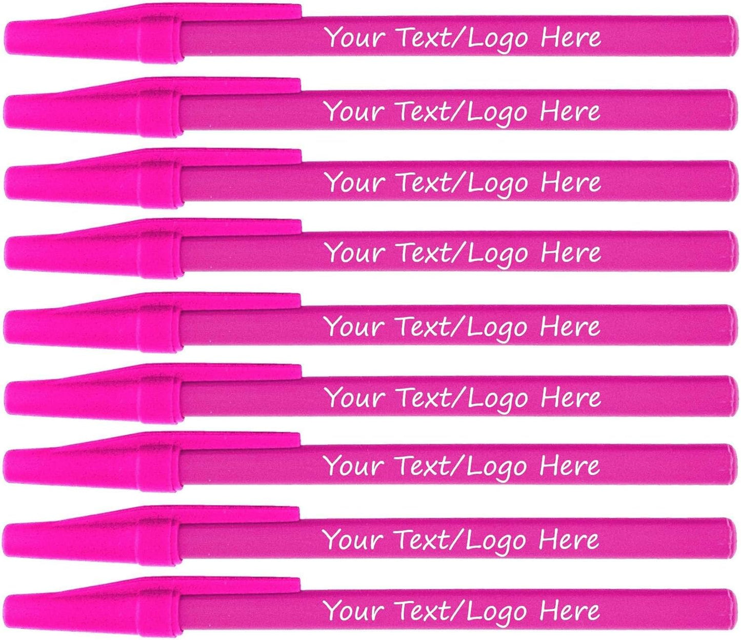 Personalized Stick Pens With your Custom Logo or Text-500 Pack Bulk-for Businesses, Parties, and Events, Custom Printed Slim Ballpoint Pens Colored with Cap, Pink, Black Ink