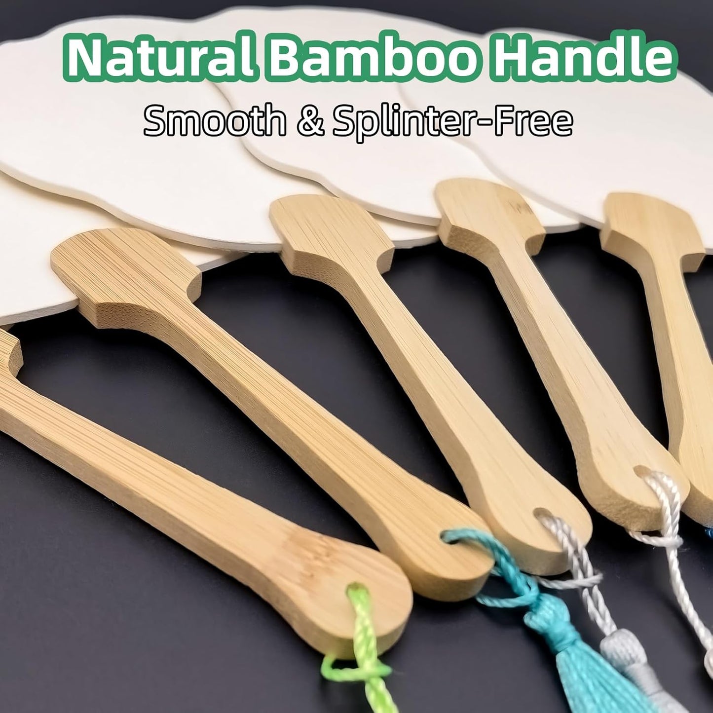 12-Pack DIY Craft Fan Blanks for Mixed Media Art, Resin & Acrylics - Dual-Sided Xuan Paper with PVC Core, Gift-Ready with Silk Tassels - Wedding Décor, Hanfu Styling, Cultural Gifting