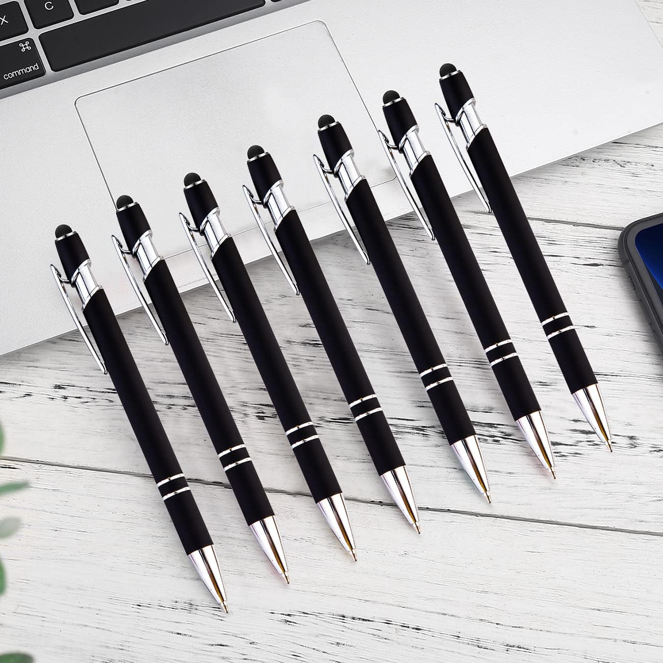 PASISIBICK 8 Pack Black Ballpoint Pens 2-in-1 Stylus Retractable Metal Stylus Pen for Touch Screens with Stylus tip, 1.0 mm Black Ink