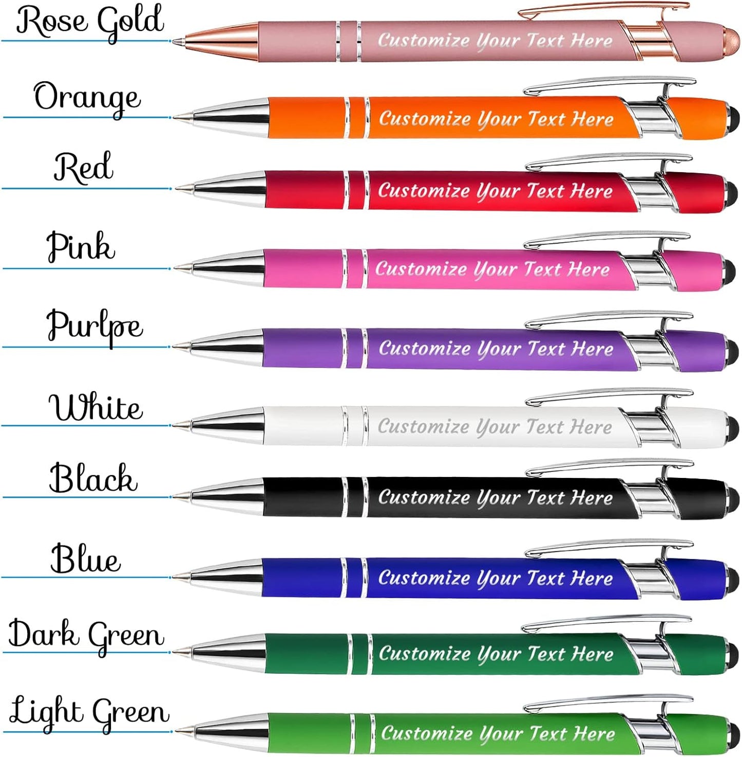 Personalized Pens Bulk 50 with Name Custom Engraving Ballpoint Pens with Stylus Tip Customized Smooth Writing Pens Personalized Gifts for Anniversary Birthday or Graduation(Dark Green,Black Ink)