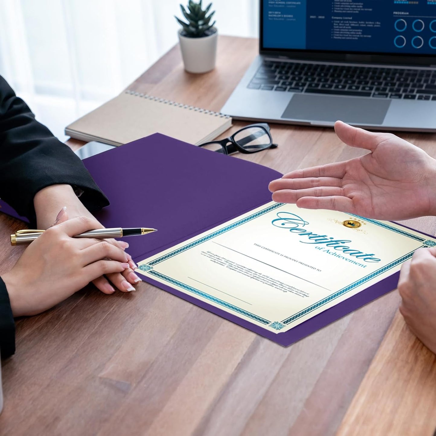 Fainne 120 Packs Certificate Holders Bulk, Diploma Covers Gold Foil Border, Document Covers for Letter Size 8.5x11 Award Certificates, Cardstock, Document Papers, Paper Card Stock(Purple)